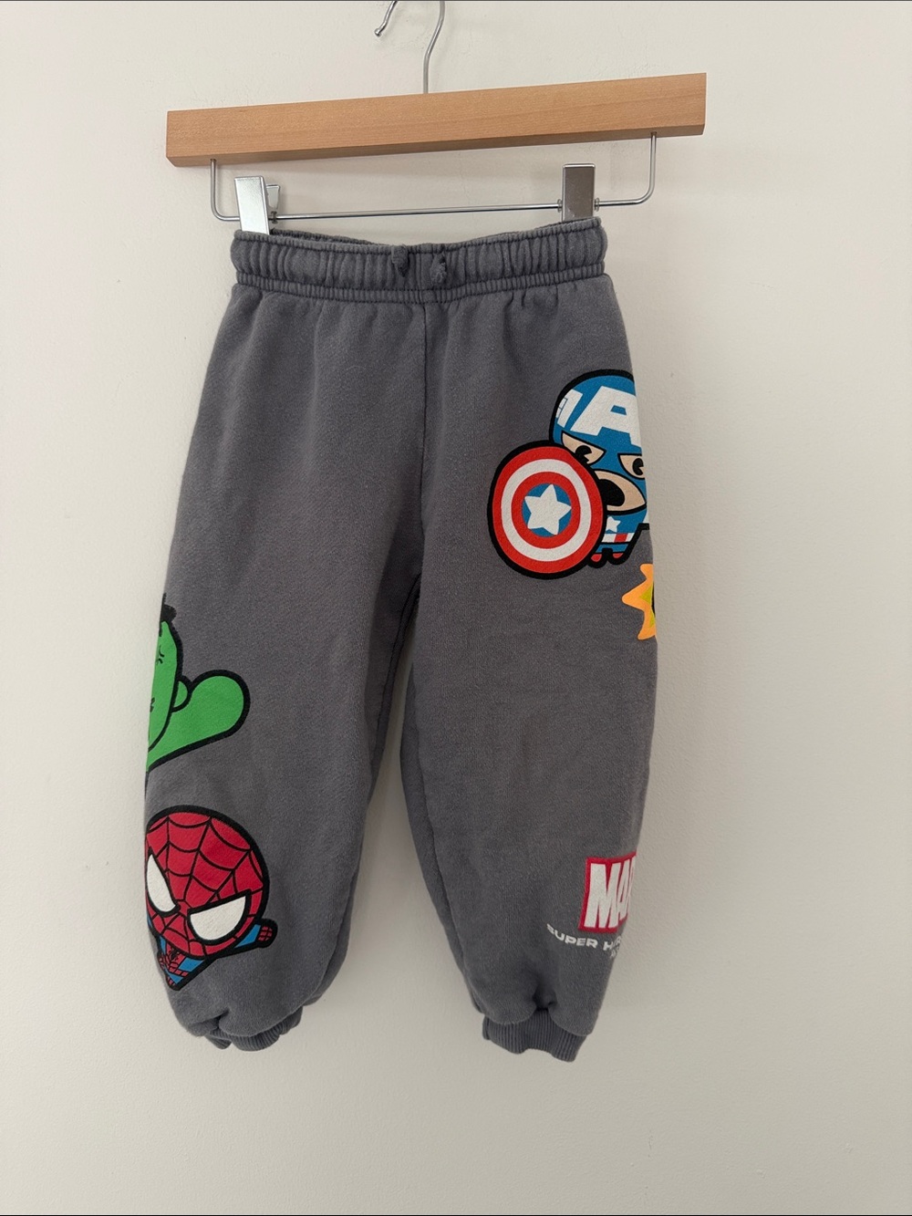 Marvel Gray Kids Fleece Joggers with Colorful Superhero Graphics